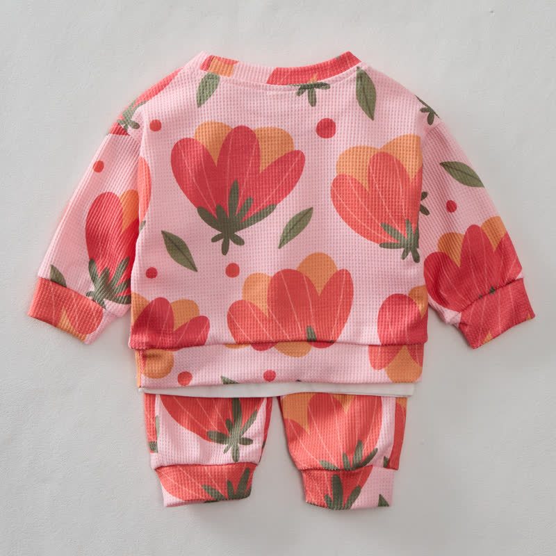 Baby Toddler Flower Waffle Sweatshirt 2-piece Set - image 2