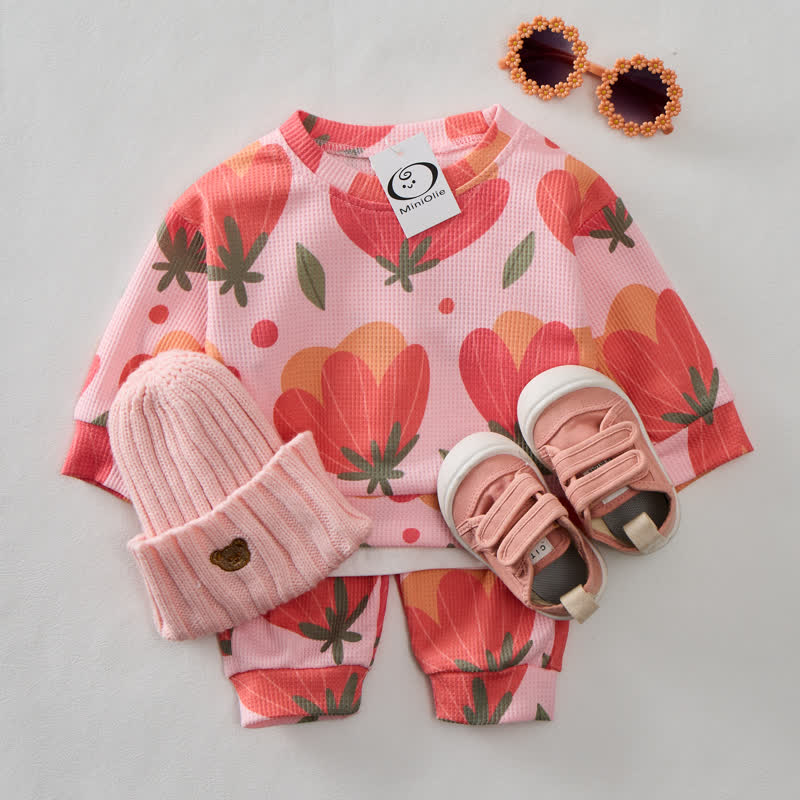 Baby Toddler Flower Waffle Sweatshirt 2-piece Set - Pink - 3-5T - image 1