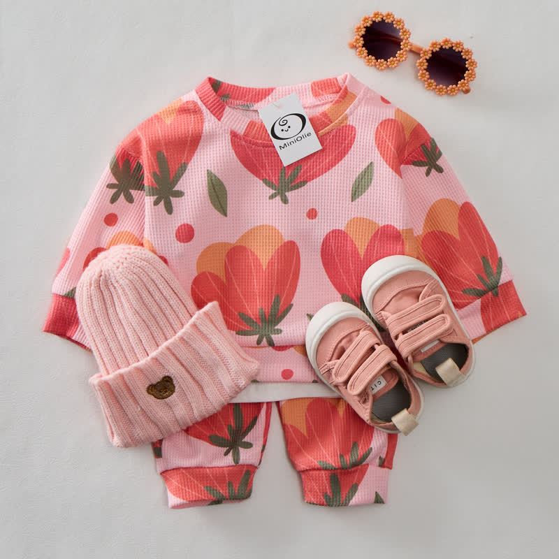 Baby Toddler Flower Waffle Sweatshirt 2-piece Set - Pink - 3-5T - image 1