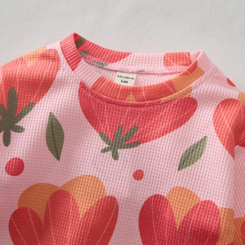 Baby Toddler Flower Waffle Sweatshirt 2-piece Set - image 3