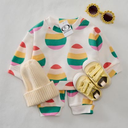 Baby Toddler Easter Eggs Sweatshirt 2-piece Set - Beige - 3-5T - image 1