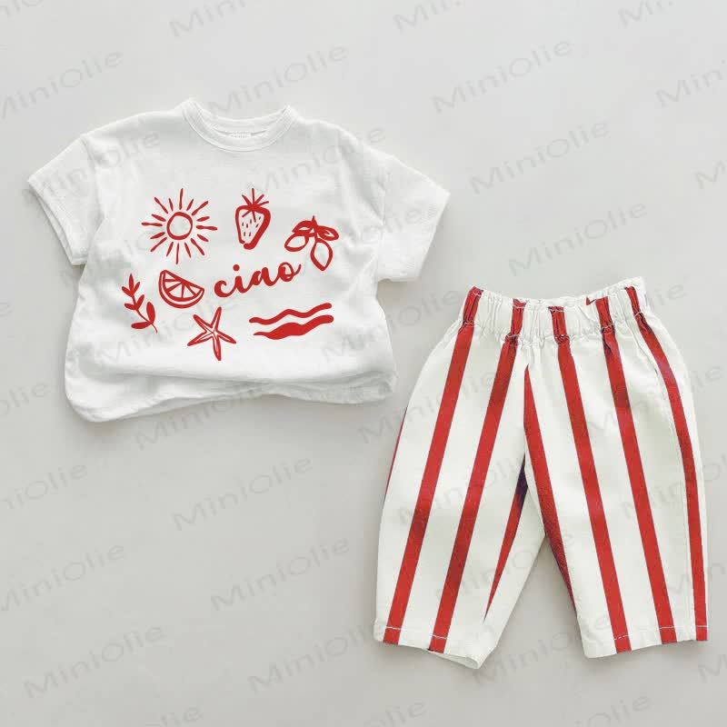 CIAO Baby Vertical Striped 2-piece Set - White&Red - 2-3T - image 3
