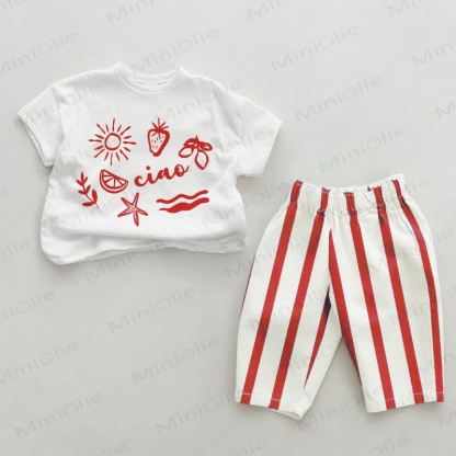 CIAO Baby Vertical Striped 2-piece Set - White&Red - 2-3T - image 3