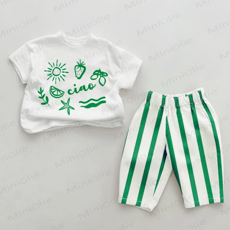 CIAO Baby Vertical Striped 2-piece Set - White%Green - 2-3T - image 4
