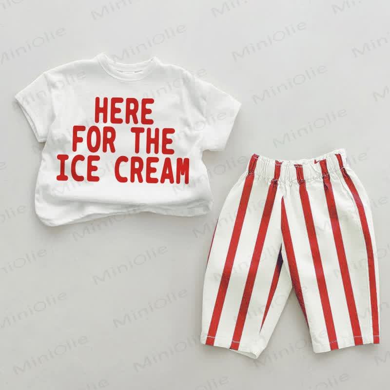 HERE FOR THE ICE CREAM Baby 2-piece Vertical Striped Set - White&Red - 2-3T - image 3
