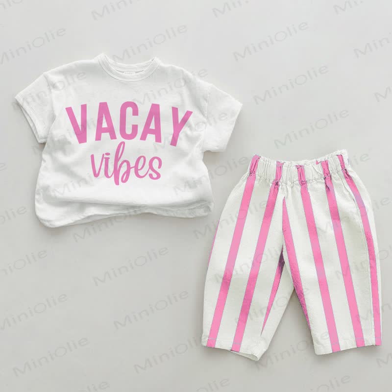 VACAY VIBES Baby 2-piece Vertical Striped Set - White&Pink - 2-3T - image 2