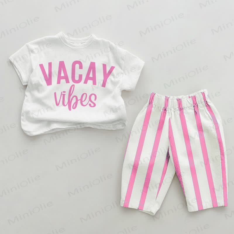 VACAY VIBES Baby 2-piece Vertical Striped Set - White&Pink - 2-3T - image 2