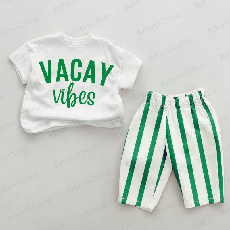 VACAY VIBES Baby 2-piece Vertical Striped Set - White&Green - 2-3T - image 3