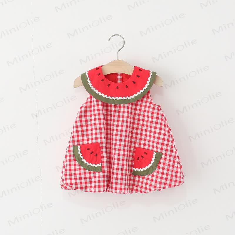 Toddler Girls Watermelon Print Plaid Dress - Red - 4-5T - image 1