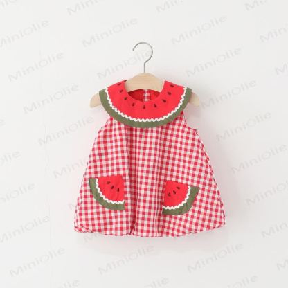 Toddler Girls Watermelon Print Plaid Dress - Red - 4-5T - image 1
