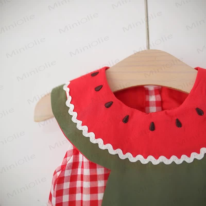 Toddler Girls Watermelon Print Plaid Dress - image 3