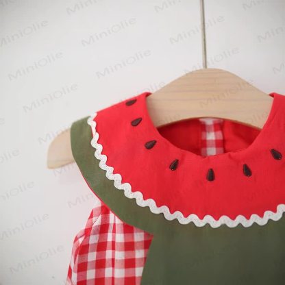 Toddler Girls Watermelon Print Plaid Dress - image 3