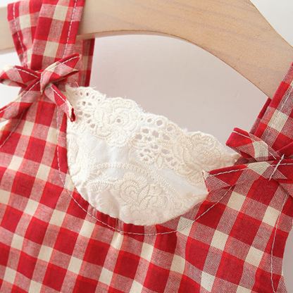 Baby Girl Red Plaid Dress with Hat - image 2