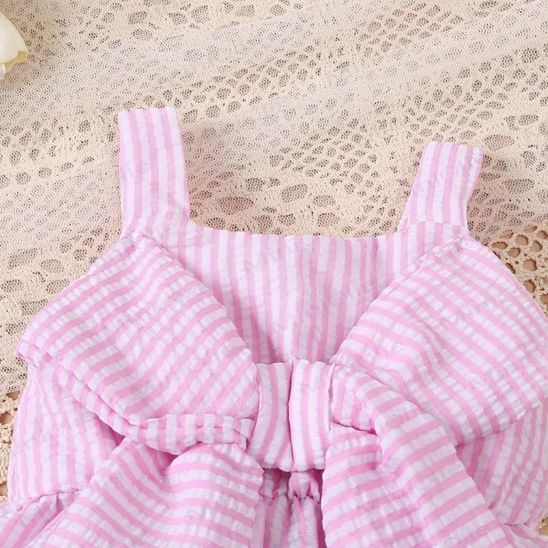 Baby Girls' Pink Striped Bow Vest and Shorts Set - image 3
