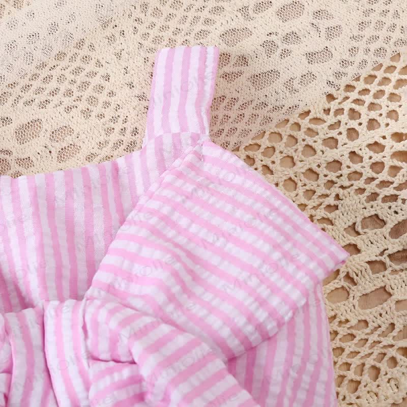 Baby Girls' Pink Striped Bow Vest and Shorts Set - image 4