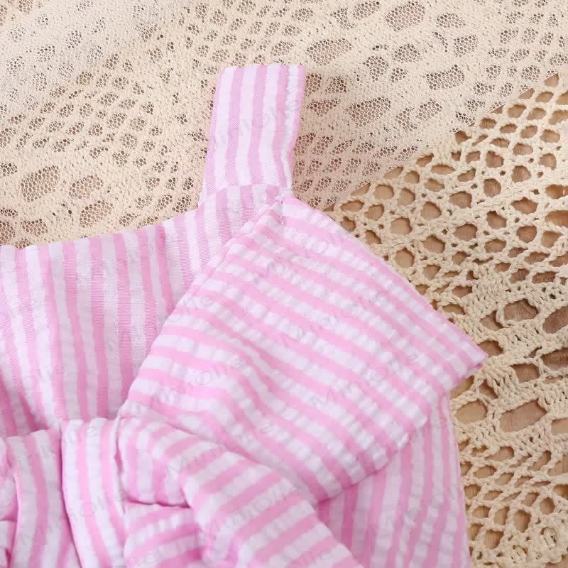 Baby Girls' Pink Striped Bow Vest and Shorts Set - image 4