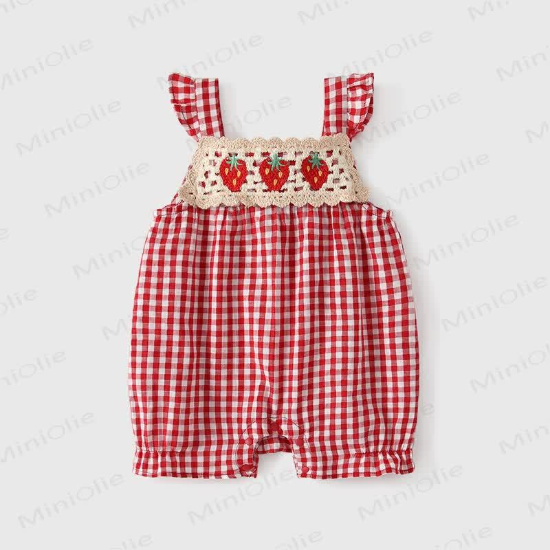 Baby Red and White Wheckered Strap Strawberry Sleeve Romper - Red - 18-24M - image 1