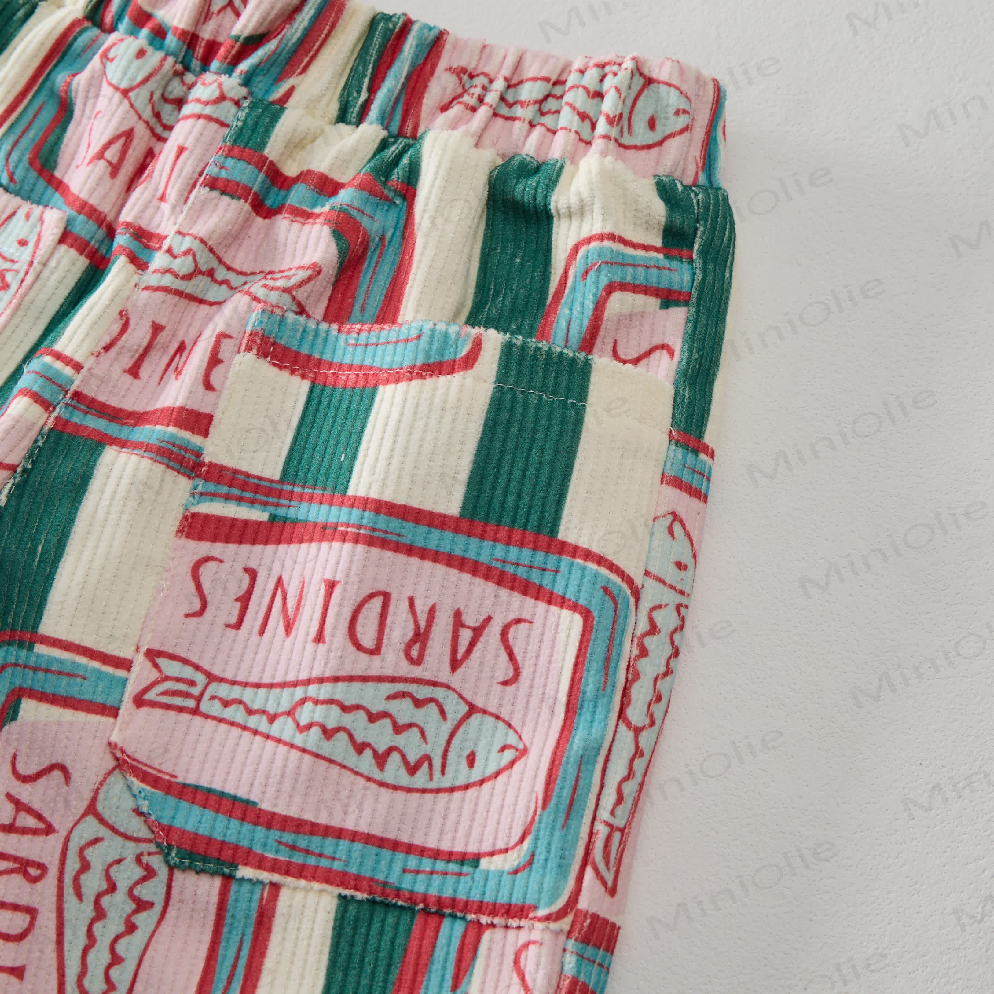 Baby Toddler Canned Sardines Green Vertical Striped Corduroy Pants - image 2