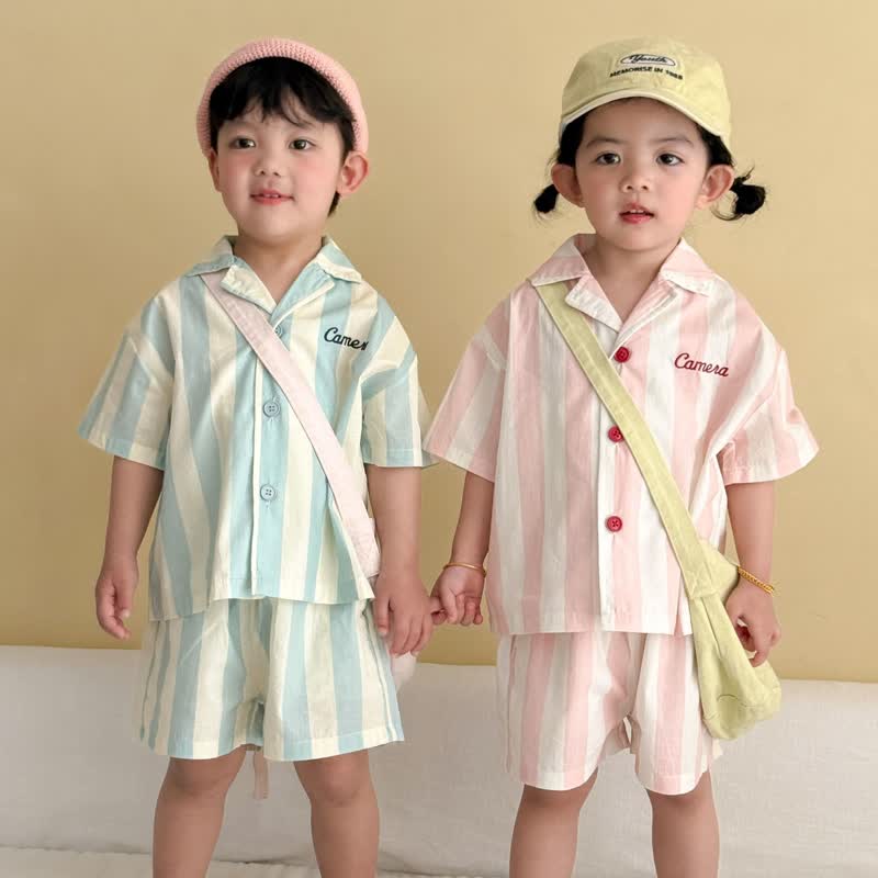 CAMERA Toddler Kid Striped Cotton Linen Casual Set - image 1