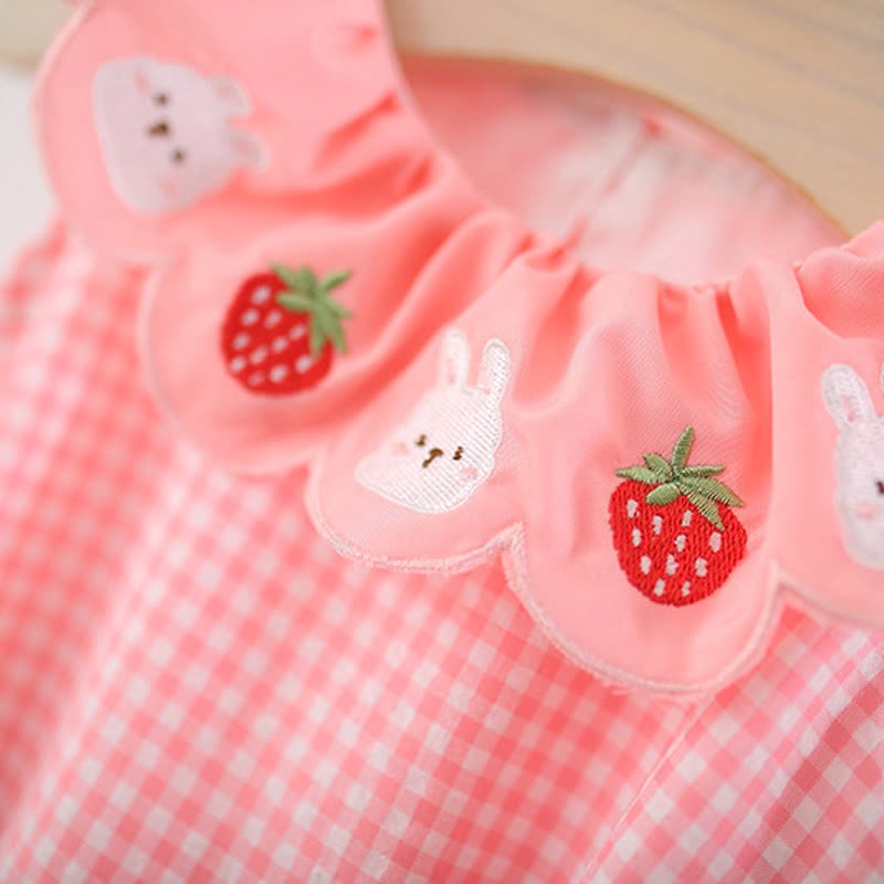 Toddler Girl Strawberry Bunny Plaid Dress - image 3