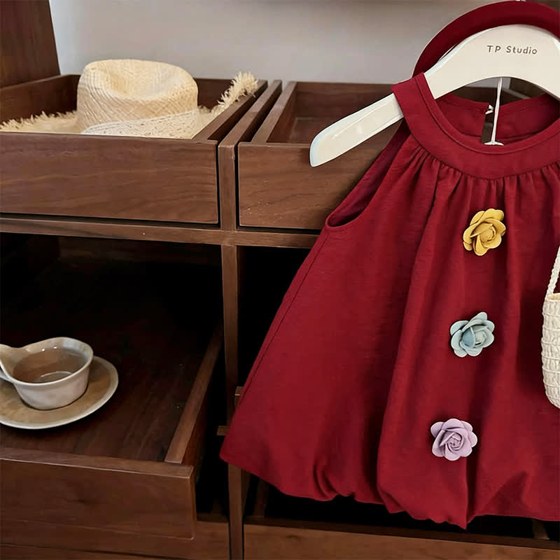 Toddler Girl 3D Rose Red Dress - image 4