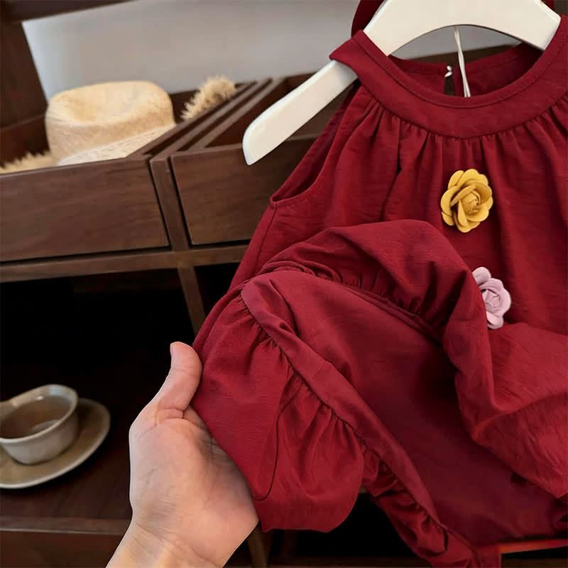 Toddler Girl 3D Rose Red Dress - image 3