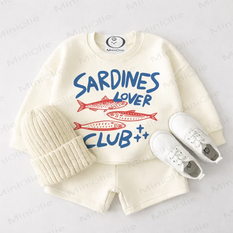 SARDINES LOVER CLUB Baby Cream White Sweatshirt and Shorts 2-piece Set - Cream White - 3-4T - image 1