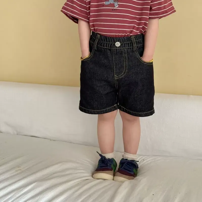 Toddler Kid Solid Color Elastic Waist Denim Shorts - Black - 10-11T - image 3