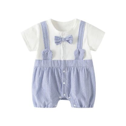 Baby Bow Tie Blue and White Striped Short-Sleeve Romper - image 4