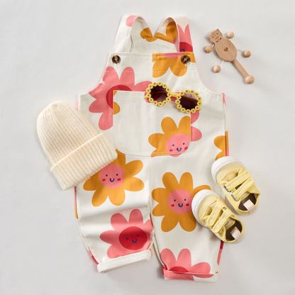 Baby Toddler Flower Smiley Overalls - image 2