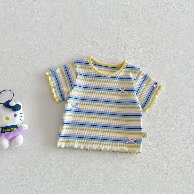 Baby Toddler Girl Striped Cotton Ruffle Sleeve Tee - Blue - 4-5T - image 2
