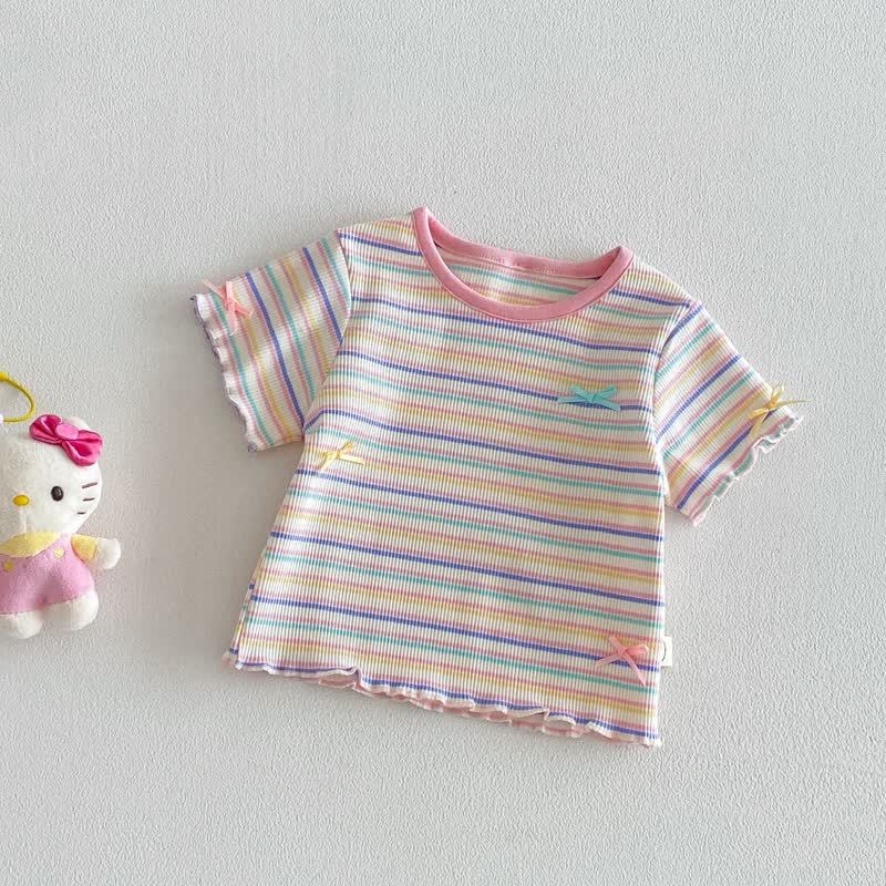 Baby Toddler Girl Striped Cotton Ruffle Sleeve Tee - Beige - 4-5T - image 3