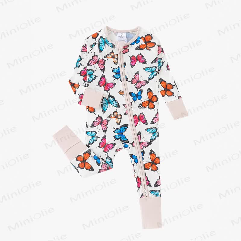 Baby Double-zipper Butterfly Print Romper - White - 18-24M - image 1