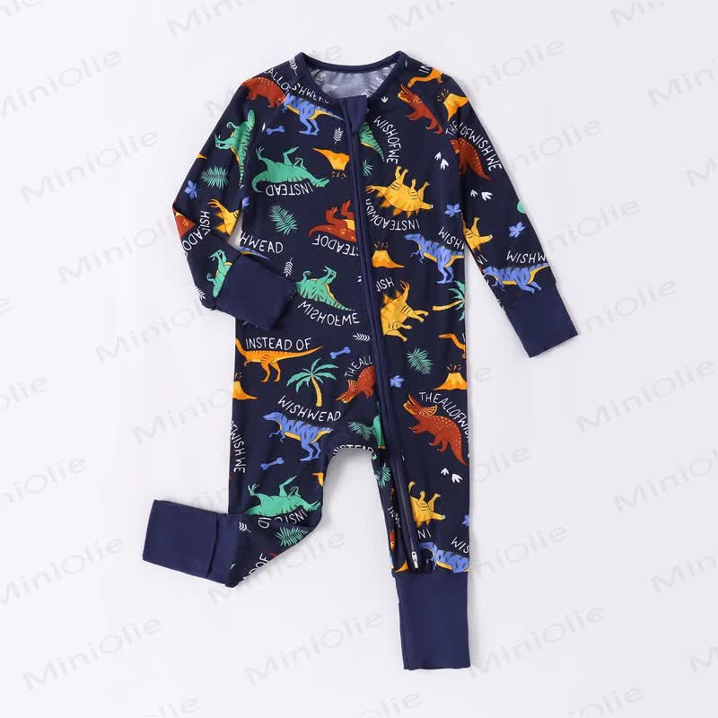 Baby Double-zipper Dino Print Romper  - Black - 18-24M - image 1