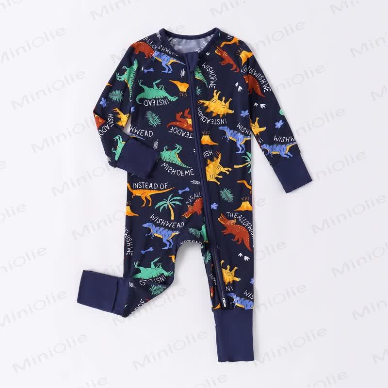 Baby Double-zipper Dino Print Romper  - Black - 18-24M - image 1