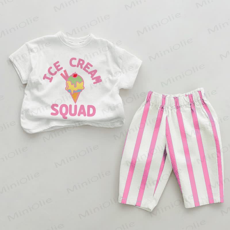 ICE CREAM SQUAD Baby Vertical Striped 2-piece Set - White&Pink - 2-3T - image 2