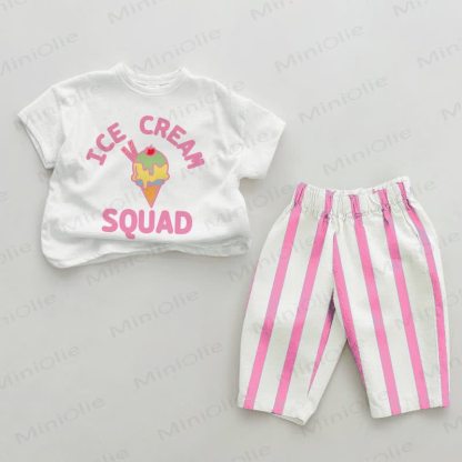 ICE CREAM SQUAD Baby Vertical Striped 2-piece Set - White&Pink - 2-3T - image 2