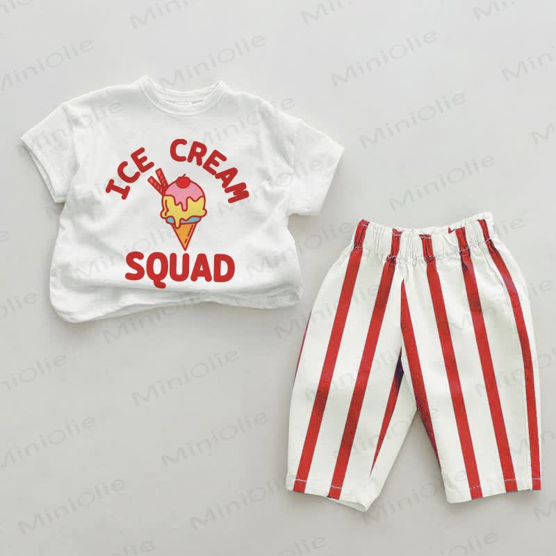 ICE CREAM SQUAD Baby Vertical Striped 2-piece Set - White&Red - 2-3T - image 3