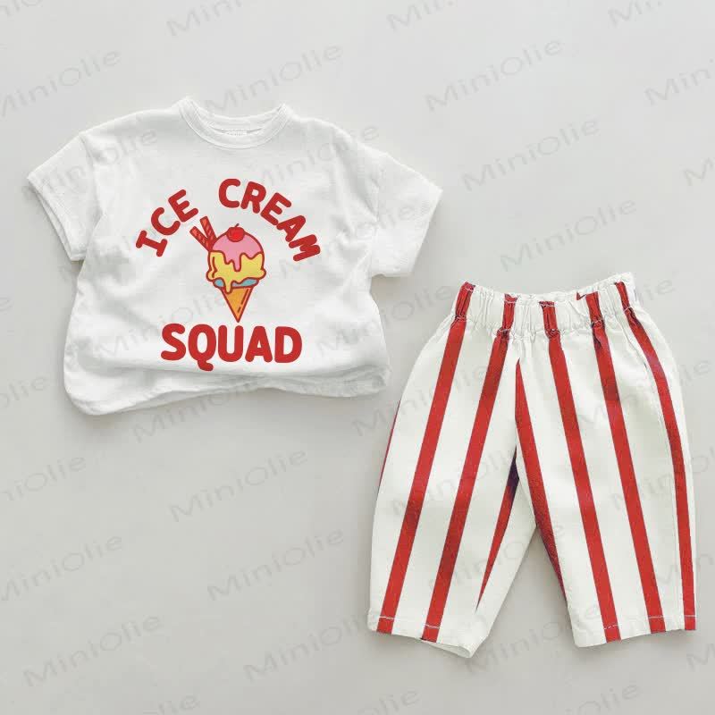 ICE CREAM SQUAD Baby Vertical Striped 2-piece Set - White&Red - 2-3T - image 3