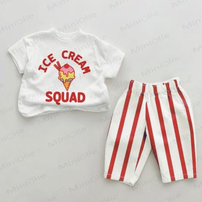ICE CREAM SQUAD Baby Vertical Striped 2-piece Set - White&Red - 2-3T - image 3