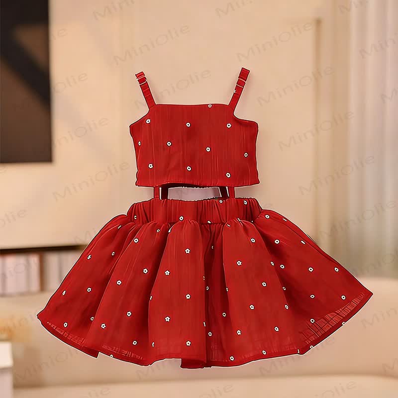 Toddler Girl Red Daisy Smocked Cutout Dress - image 2
