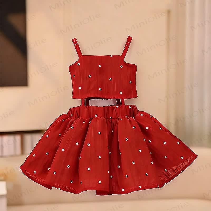 Toddler Girl Red Daisy Smocked Cutout Dress - image 2