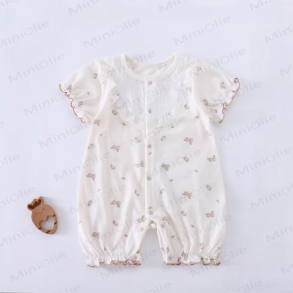Baby Cherry Pattern Lace Collar Romper - Pink - 18-24M - image 1
