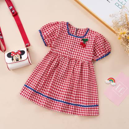 Toddler Girl Summer Gingham Cherry Patch Dress - Red - 4-5T - image 2