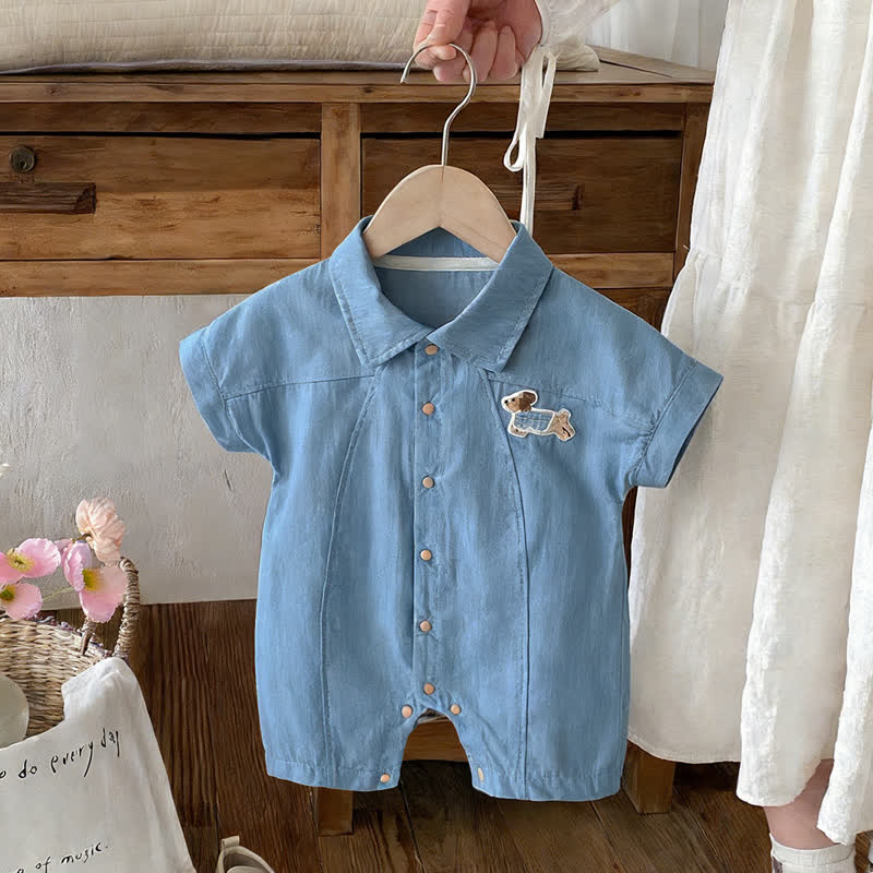 Baby Blue Puppy Jean Romper - Blue - 18-24M - image 1