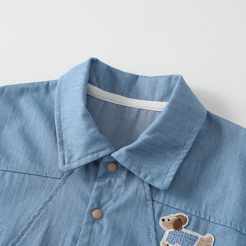 Baby Blue Puppy Jean Romper - image 3