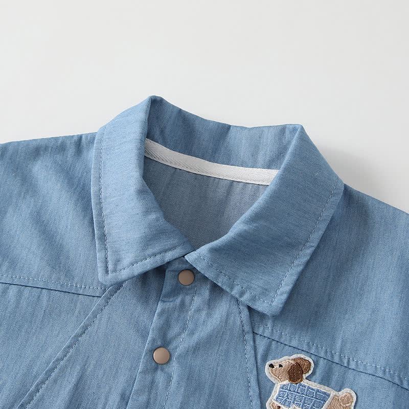 Baby Blue Puppy Jean Romper - image 3