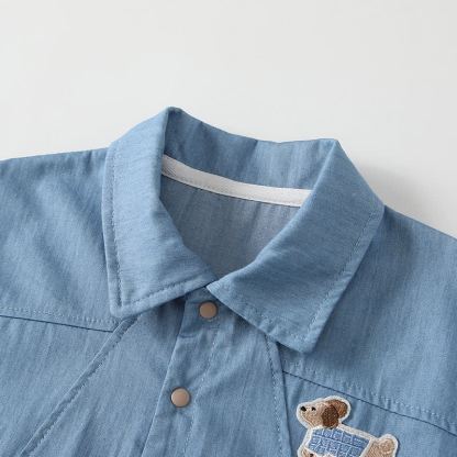 Baby Blue Puppy Jean Romper - image 3