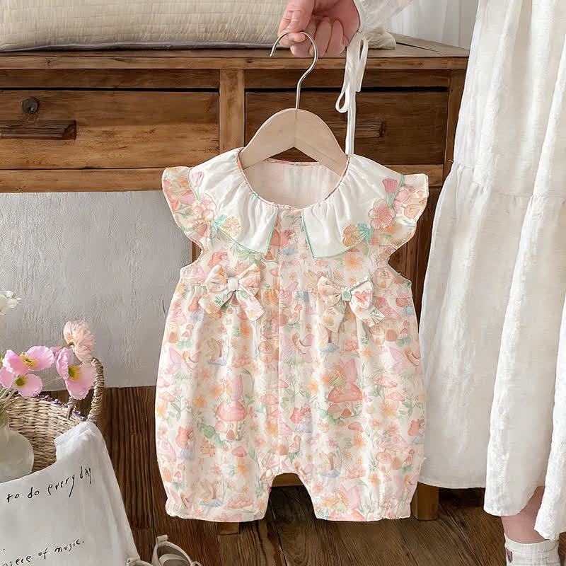 Baby Pink Mushroom and Bow Sleeveless Ruffle Romper - Pink - 18-24M - image 1