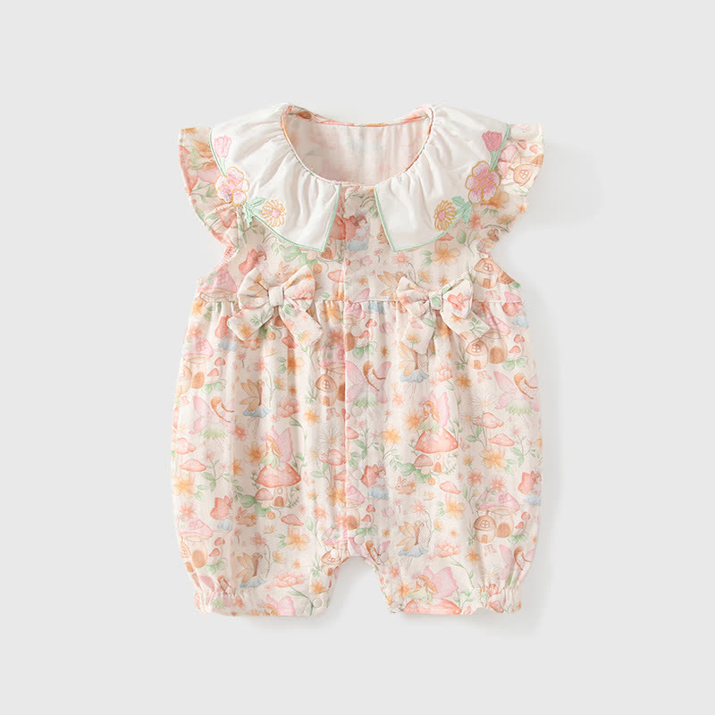 Baby Pink Mushroom and Bow Sleeveless Ruffle Romper - image 2